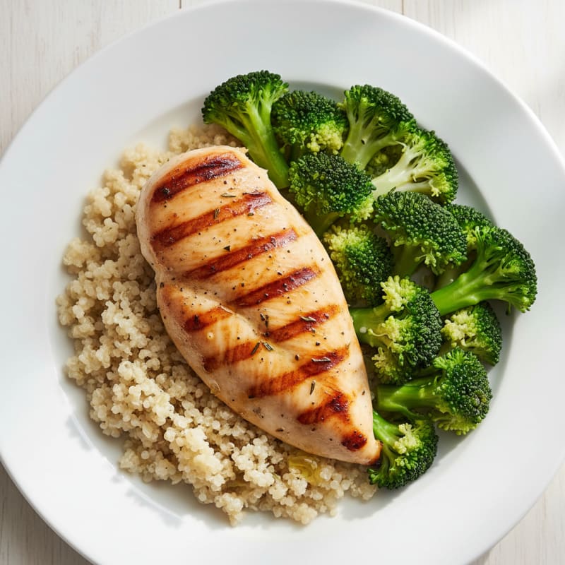 Grilled Chicken Breast with Quinoa and Steamed Broccoli
