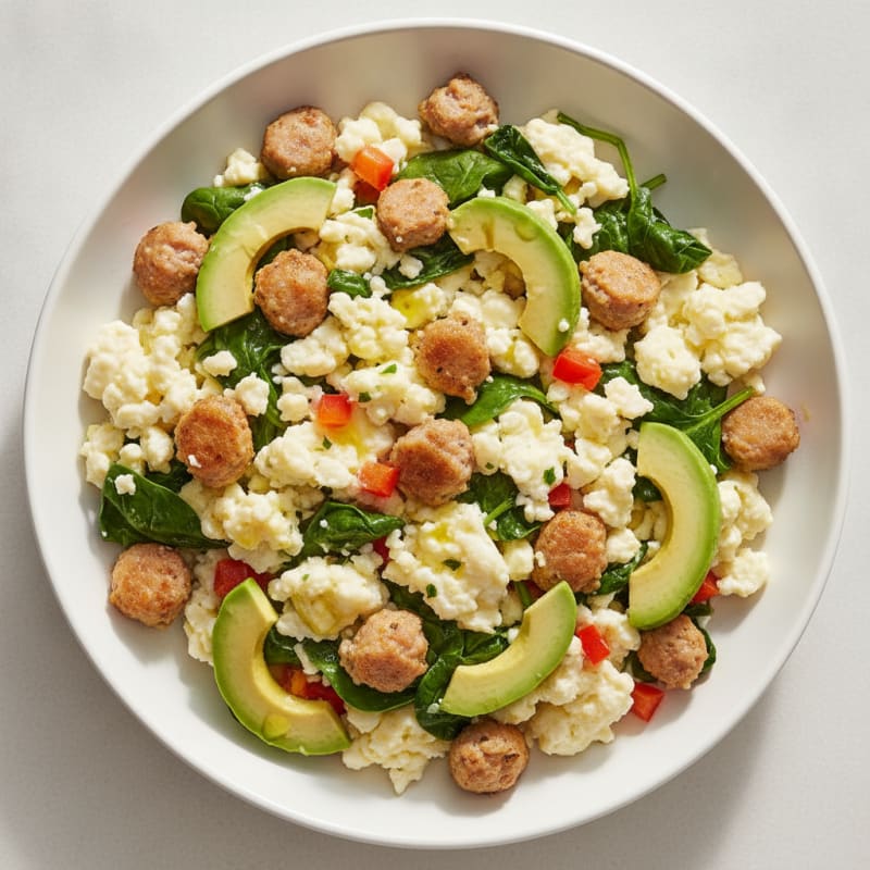 Egg White Scramble with Turkey Sausage and Spinach