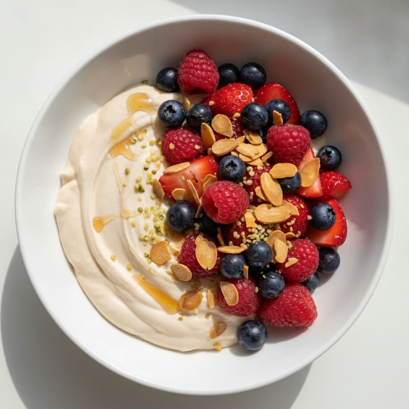 Greek Yogurt Protein Bowl with Mixed Berries and Almonds