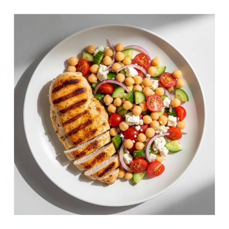 Grilled Chicken Breast with Chickpea Tomato Salad