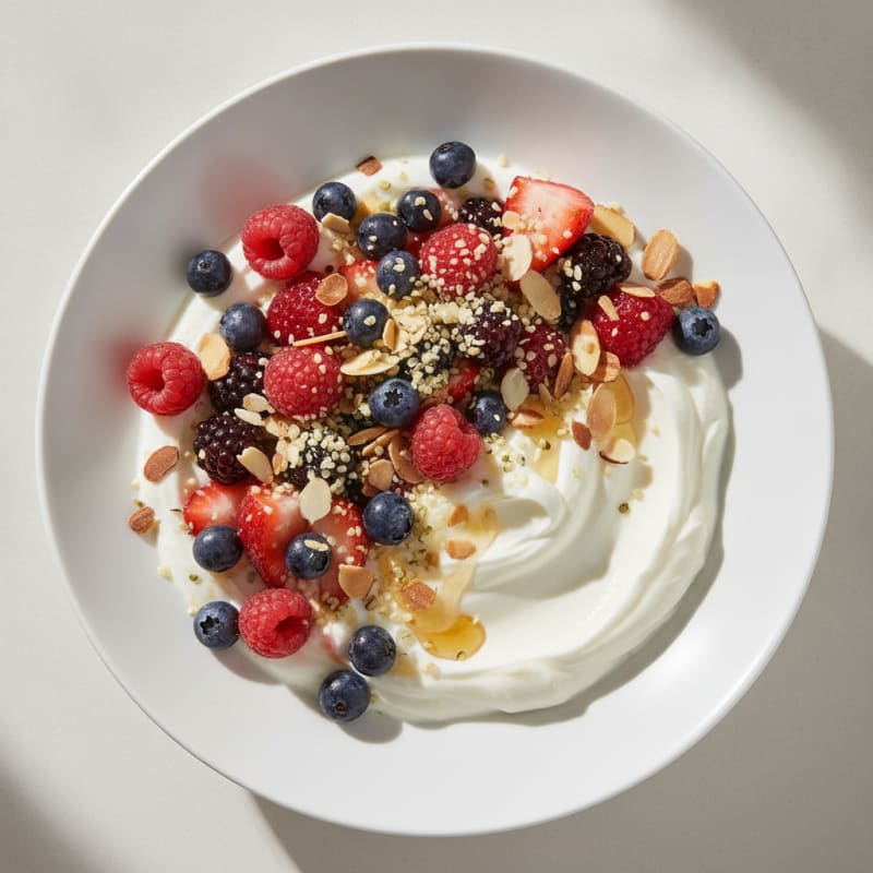 Creamy Greek Yogurt Bowl with Mixed Berries and Hemp Seeds