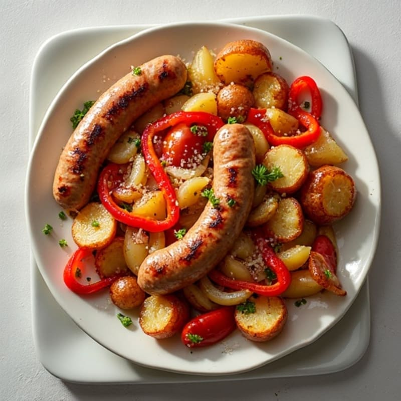 Sheet Pan Lean Sausage and Crispy Roasted Potatoes with Peppers and Onions