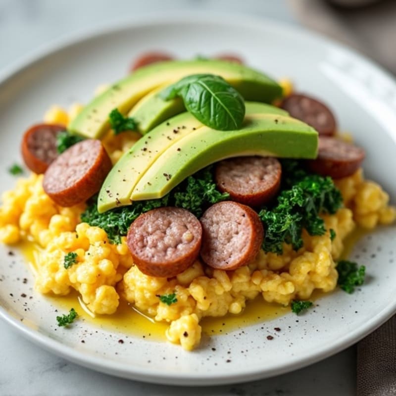 Egg White Scramble with Turkey Sausage and Spinach