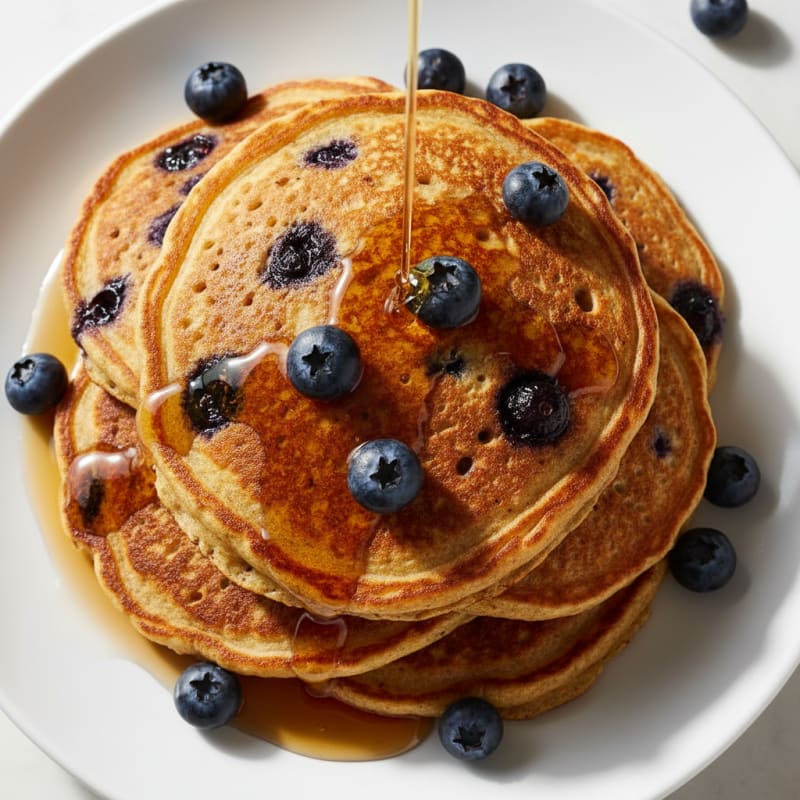 Fluffy Golden Protein Pancakes with Berries