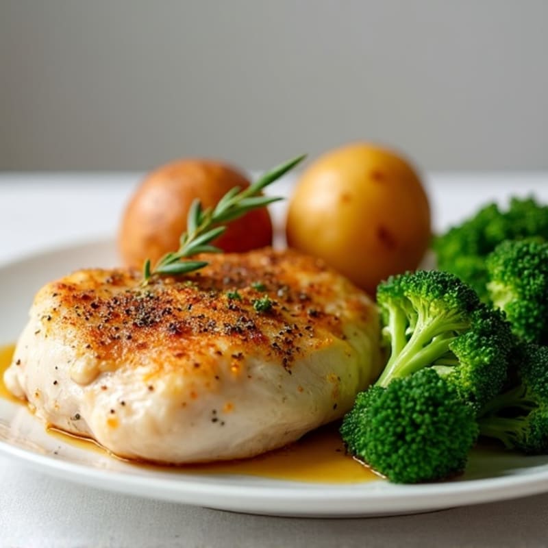 Herb-Roasted Chicken with Crispy Roasted Potatoes and Steamed Broccoli