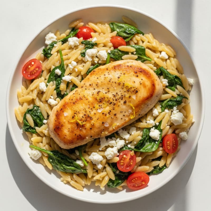 Lemon-Herb Chicken with Orzo and Feta