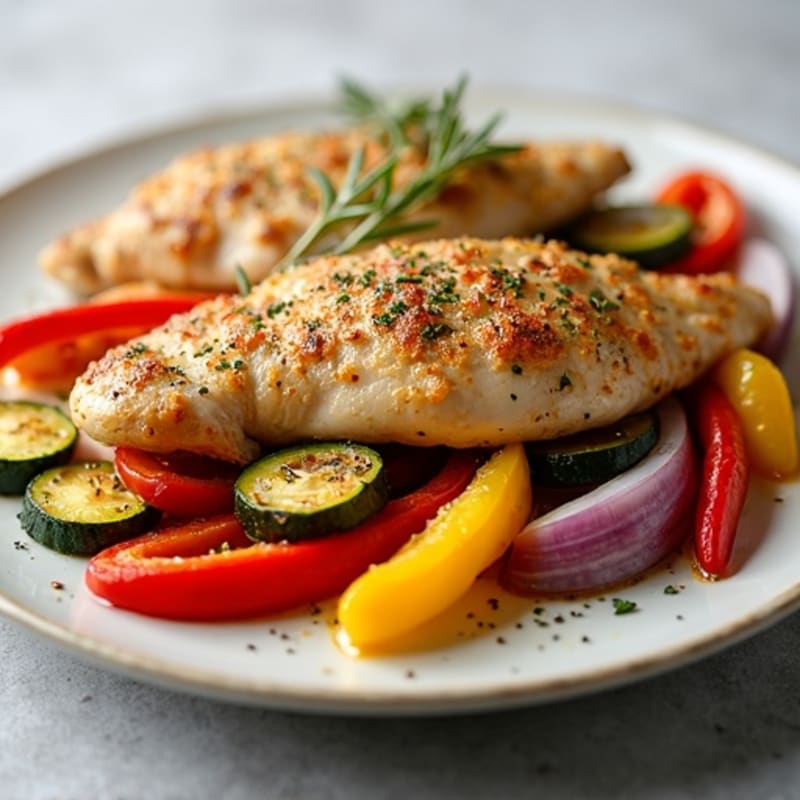 Herb-Crusted Sheet Pan Chicken with Roasted Rainbow Vegetables