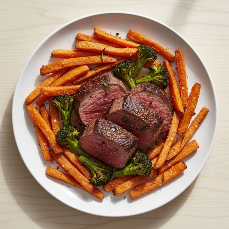 Pan-Seared Venison with Crispy Sweet Potato Fries
