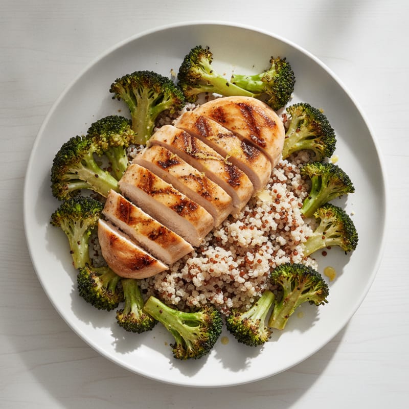 Grilled Chicken Breast with Quinoa and Roasted Broccoli