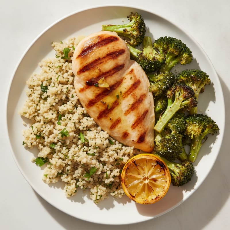 Grilled Chicken Breast with Quinoa and Roasted Broccoli