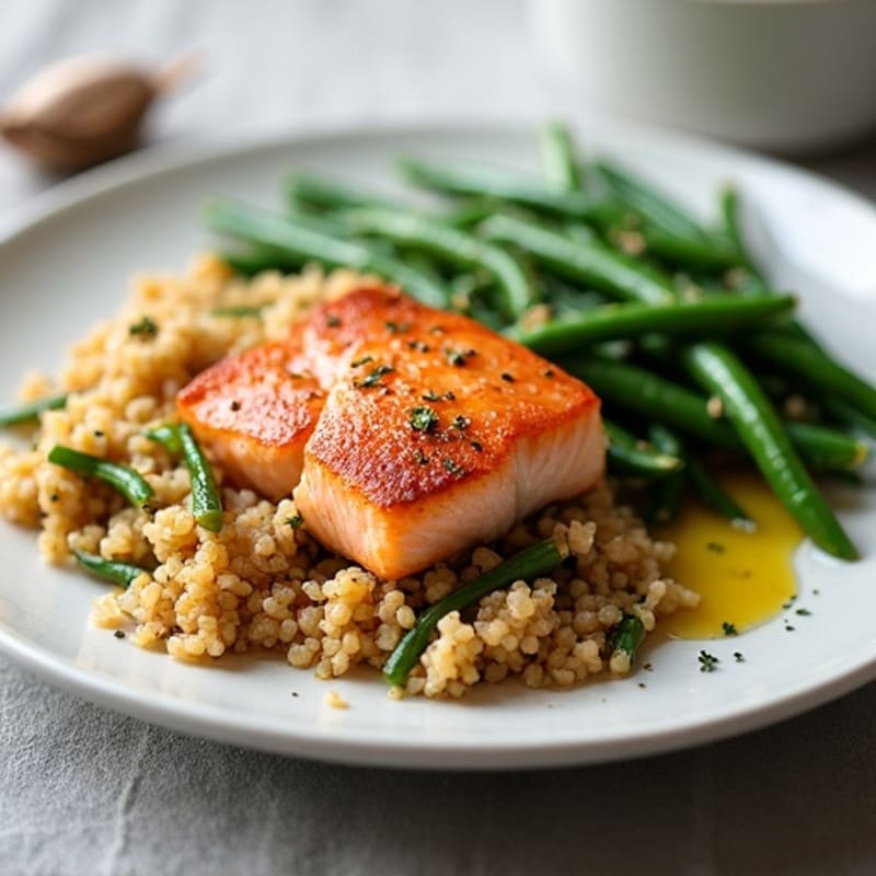 Seared Salmon Fillet with Quinoa and Garlic Green Beans