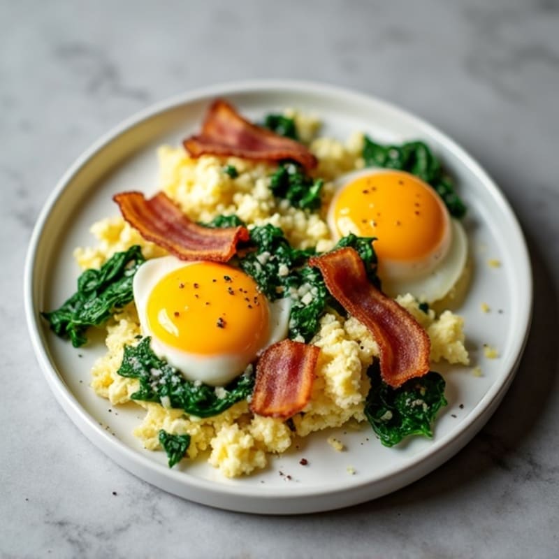 Cottage Cheese Egg Scramble with Spinach and Turkey Bacon