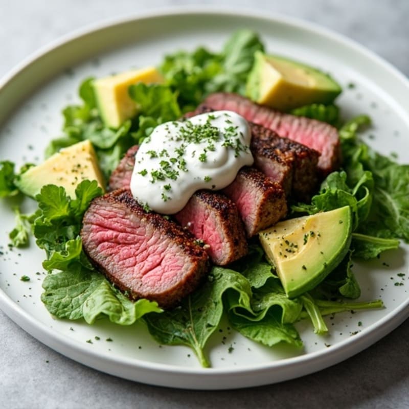 Seared Steak Salad with Mixed Greens and Creamy Herb Dressing