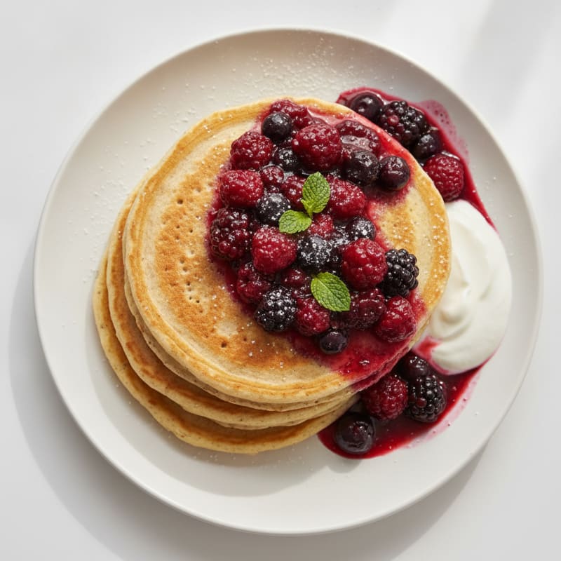 Fluffy Buttermilk Pancakes with Berry Compote