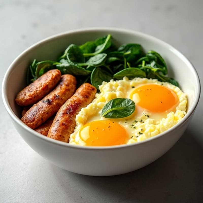 Scrambled Egg and Chicken Sausage Bowl with Spinach