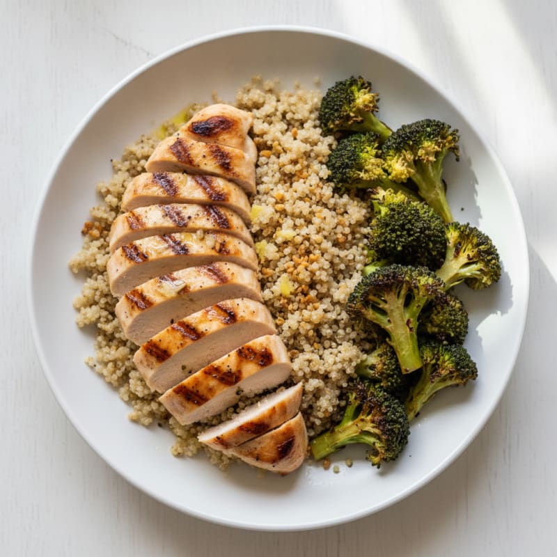 Grilled Chicken Breast with Quinoa and Roasted Broccoli