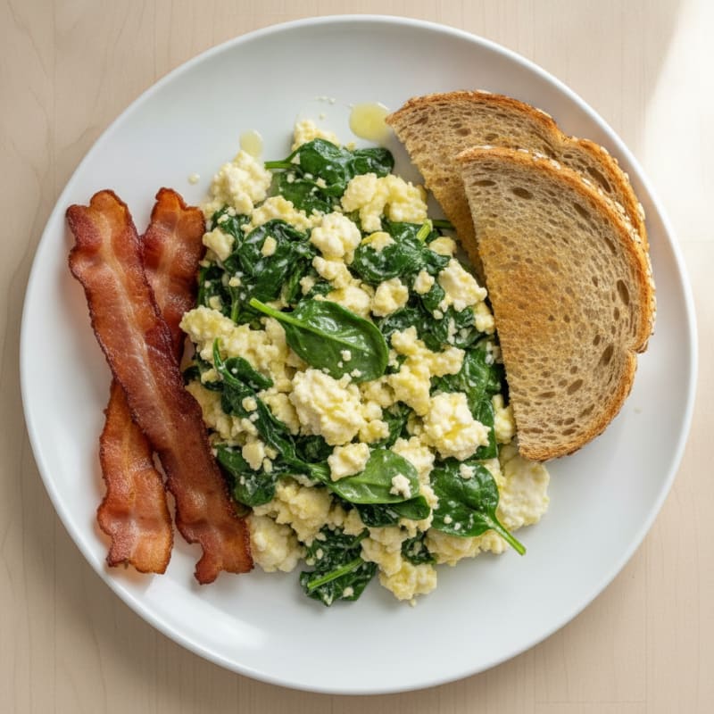 Cottage Cheese Scramble with Spinach and Turkey Bacon