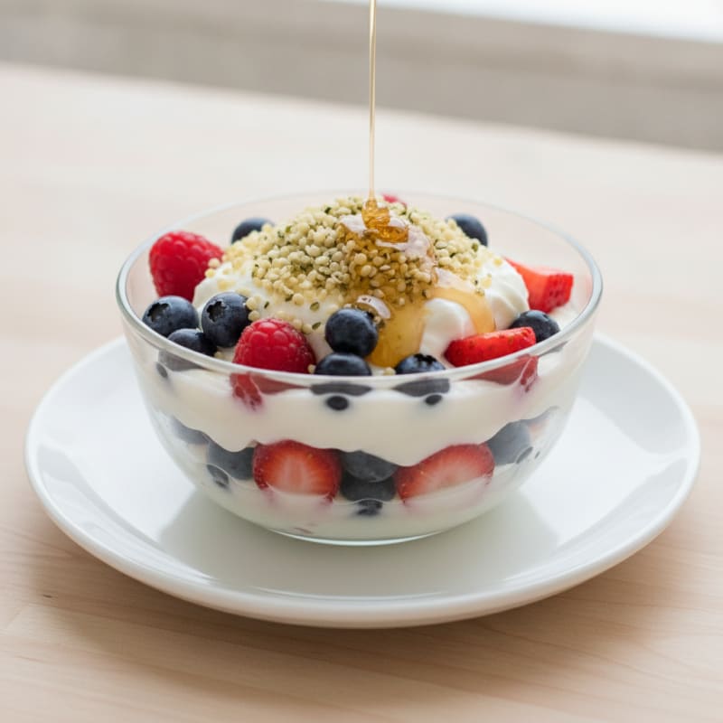 Creamy Greek Yogurt Parfait with Hemp Seeds and Mixed Berries