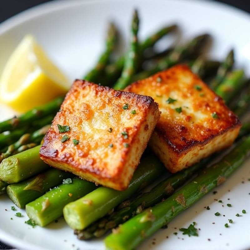 Crispy Herbed Tofu Steaks with Roasted Asparagus