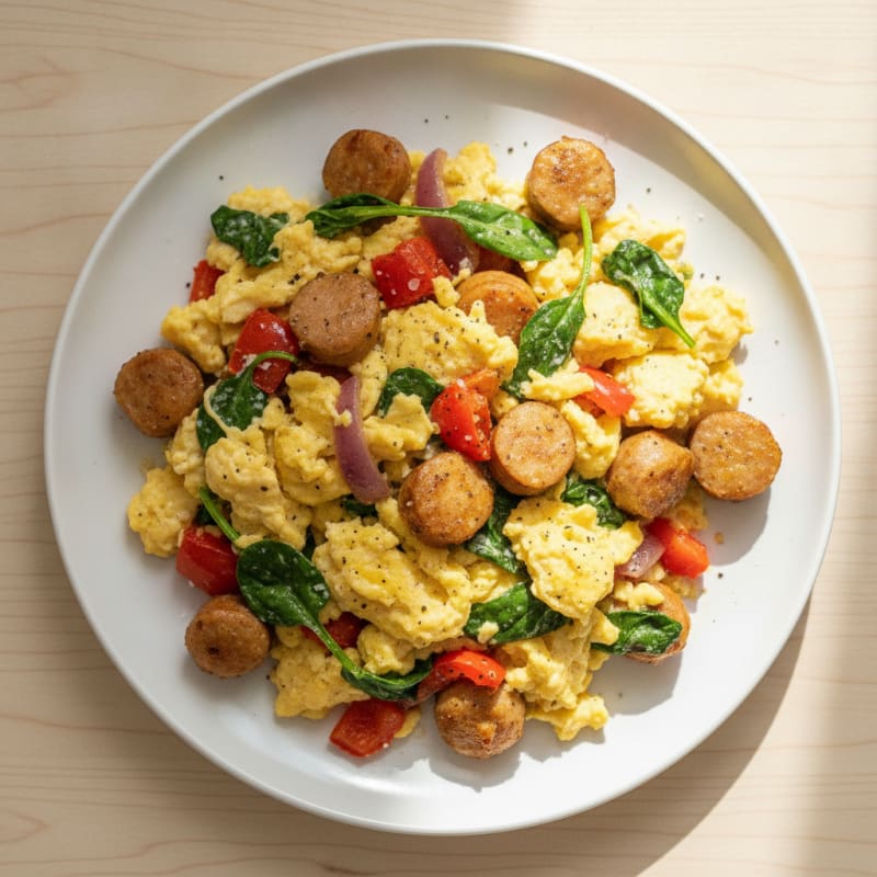 Hearty Scrambled Eggs with Roasted Vegetables