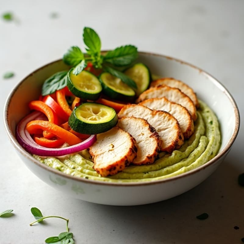 Fresh Herb-Whipped Hummus Bowl with Roasted Vegetables
