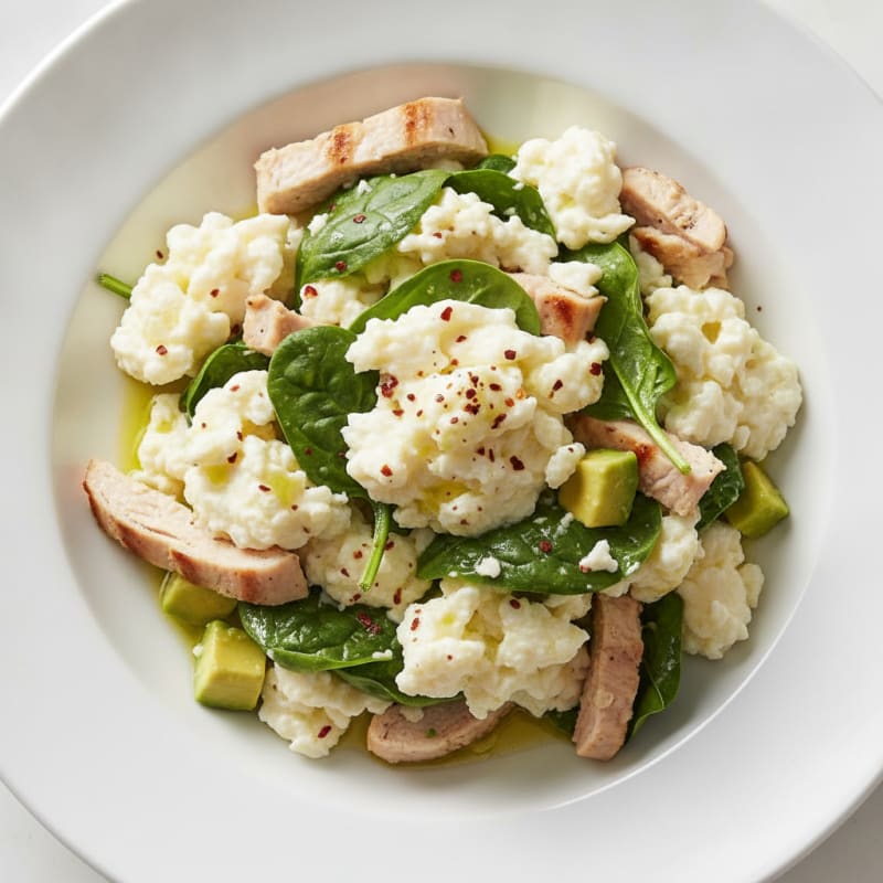 Egg White and Spinach Scramble with Turkey Breast