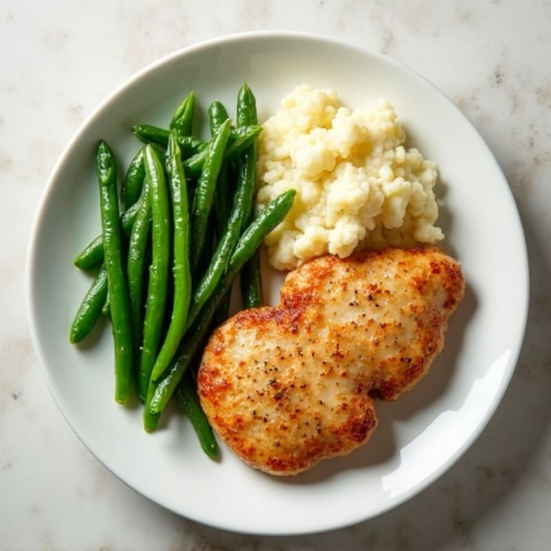Seared Turkey Cutlets with Garlic Green Beans and Mashed Cauliflower