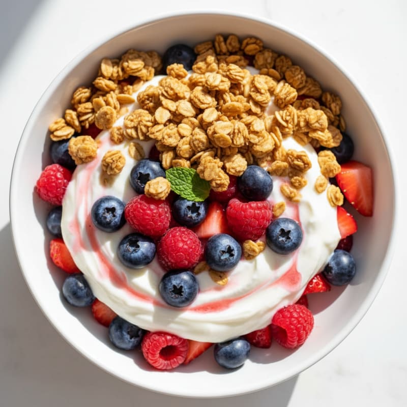 Creamy Greek Yogurt Parfait with Mixed Berries and Protein Granola