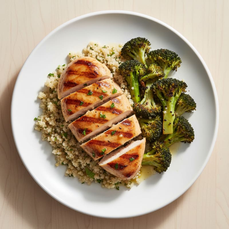 Grilled Chicken Breast with Quinoa and Roasted Broccoli