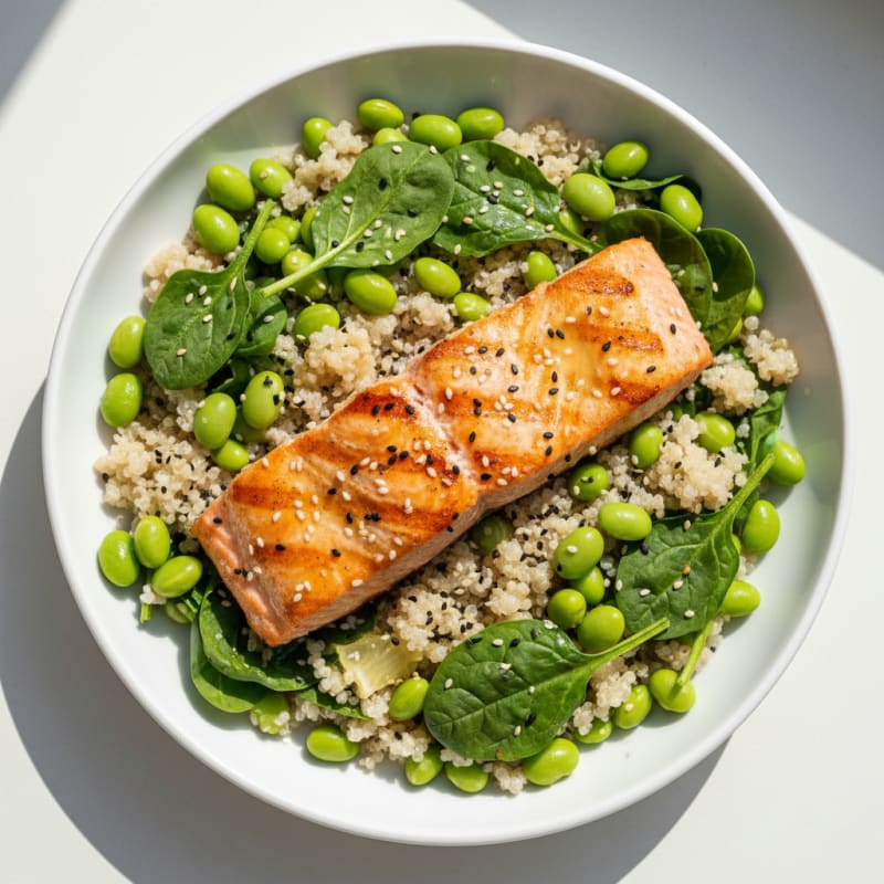 Grilled Salmon and Edamame Power Bowl with Quinoa