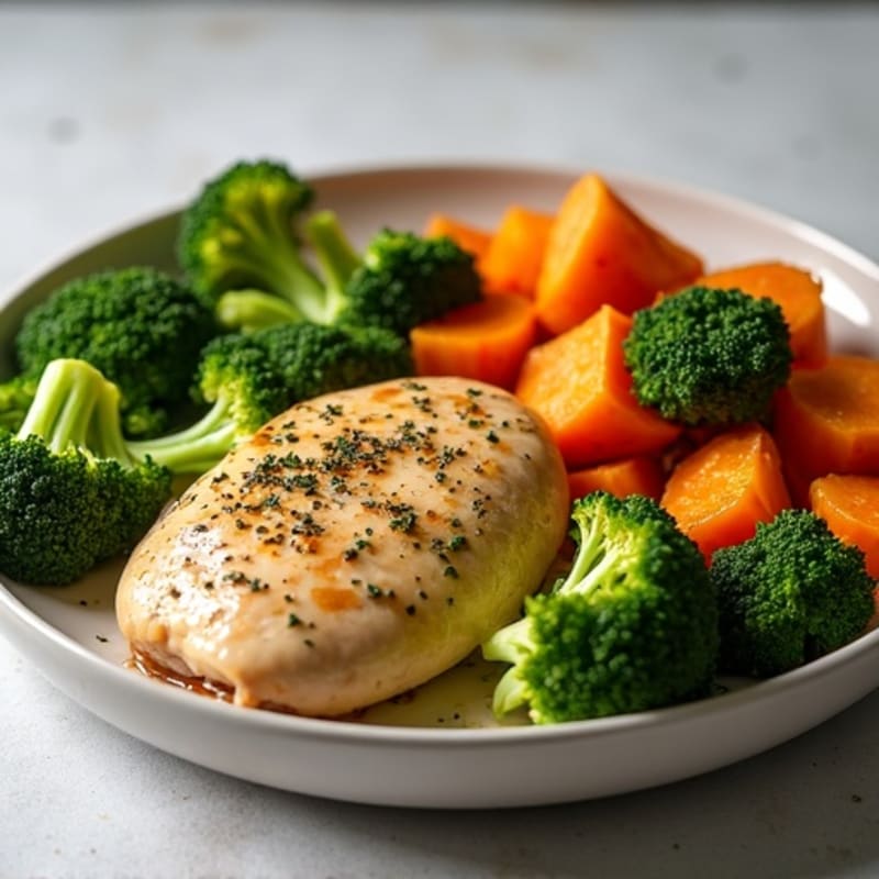 Herb-Roasted Chicken with Roasted Sweet Potatoes and Broccoli