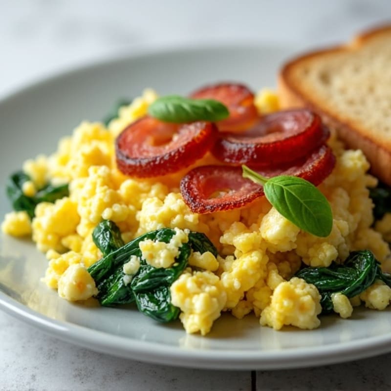 Egg White and Cottage Cheese Scramble with Spinach and Turkey Bacon