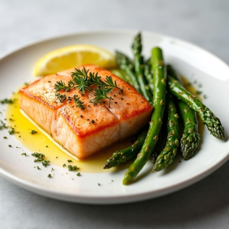 Pan-Seared Salmon with Lemon-Herb Roasted Asparagus