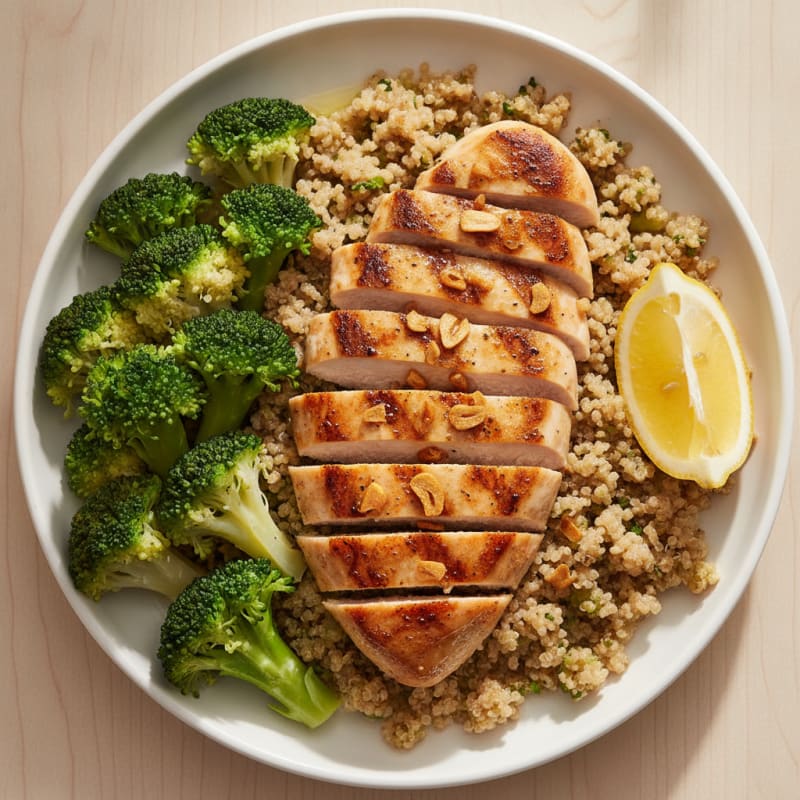 Grilled Chicken Breast with Quinoa and Steamed Broccoli