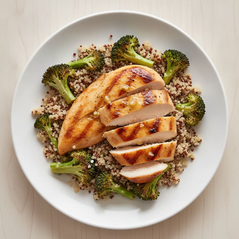 Grilled Chicken Breast with Quinoa and Roasted Broccoli