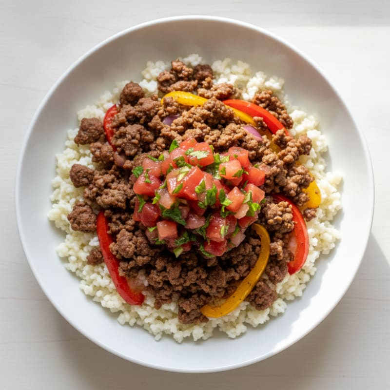 Lean Ground Beef Taco Bowl with Cauliflower Rice