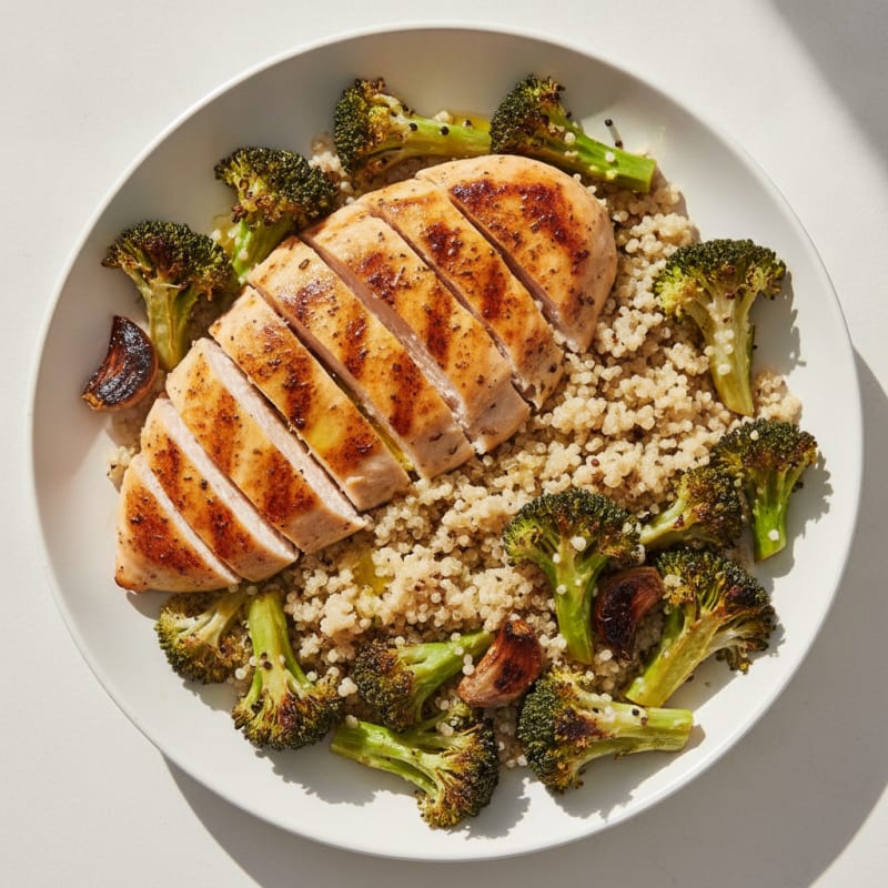 Grilled Chicken Breast with Roasted Broccoli and Quinoa