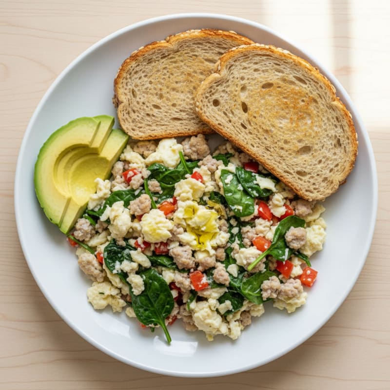 Egg White Veggie Scramble with Turkey Sausage