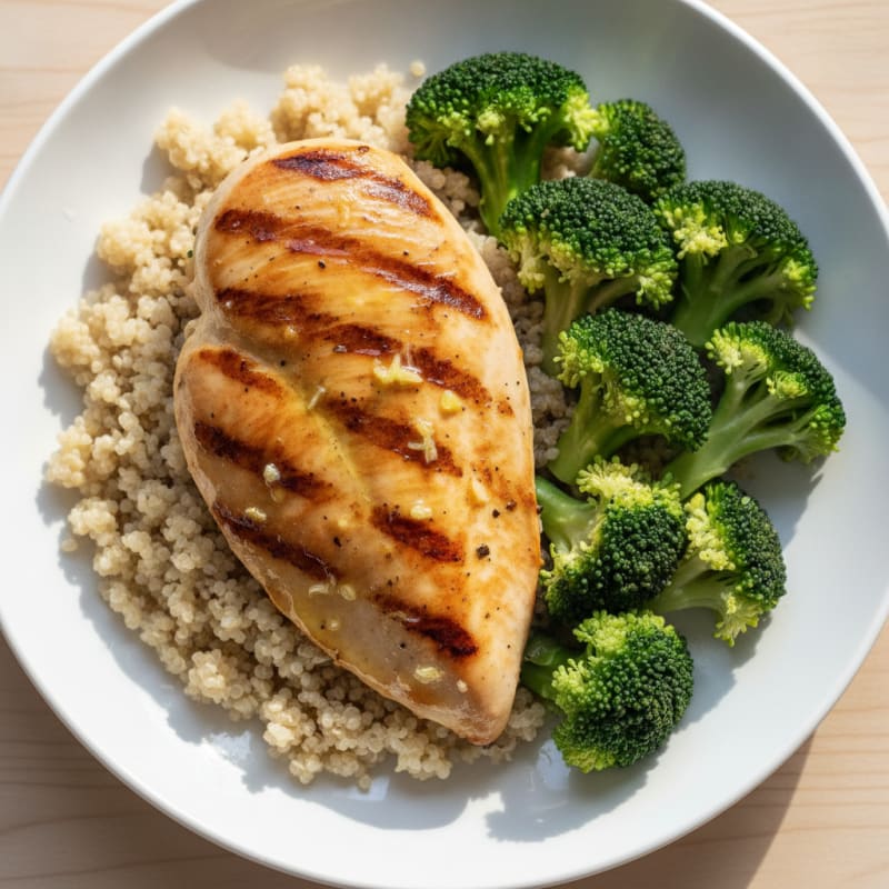 Grilled Chicken Breast with Quinoa and Steamed Broccoli
