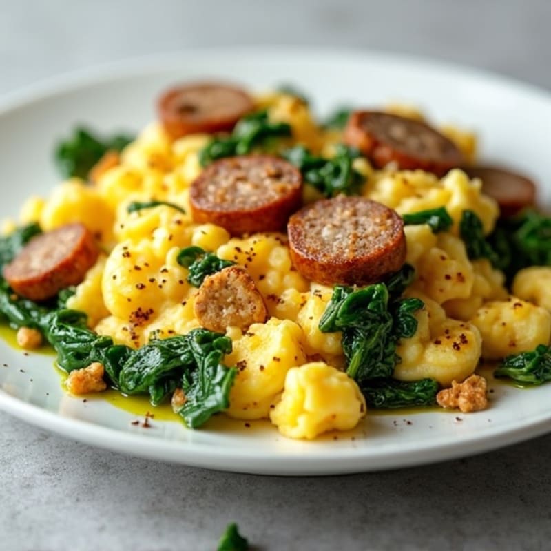 Egg White and Turkey Sausage Scramble with Spinach
