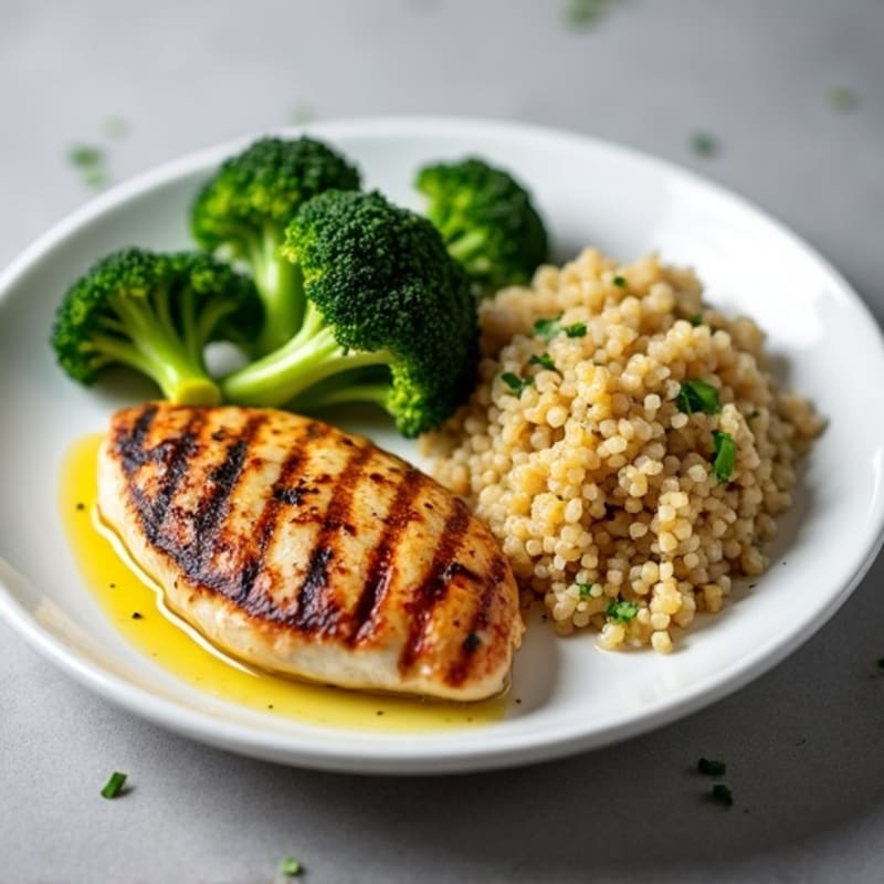 Grilled Chicken Breast with Roasted Broccoli and Quinoa