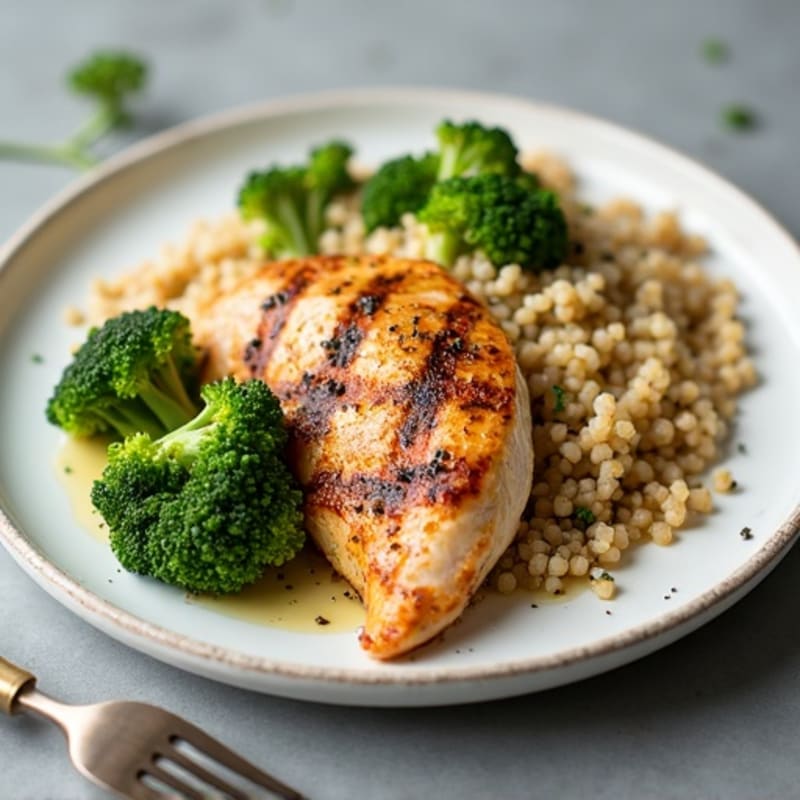 Grilled Chicken Breast with Quinoa and Roasted Broccoli