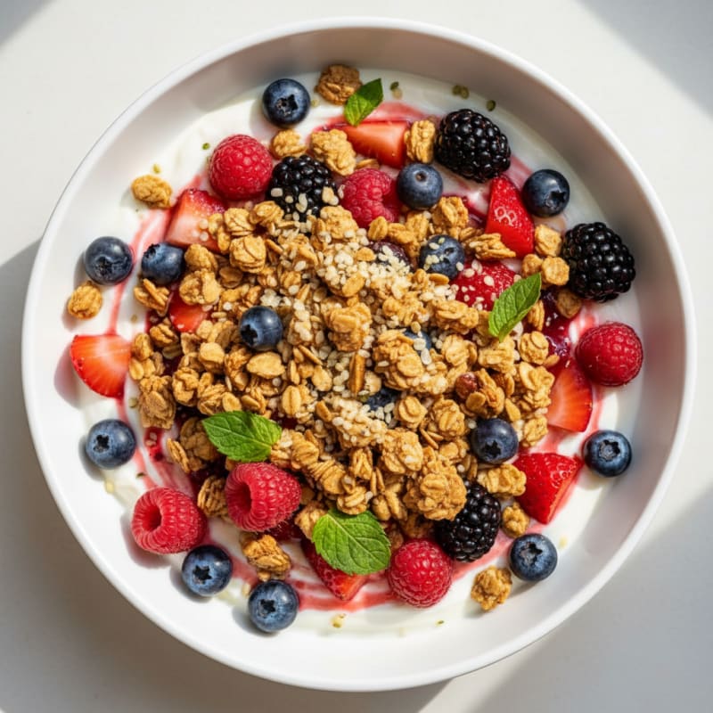 Creamy Greek Yogurt Bowl with Mixed Berries and Protein Granola