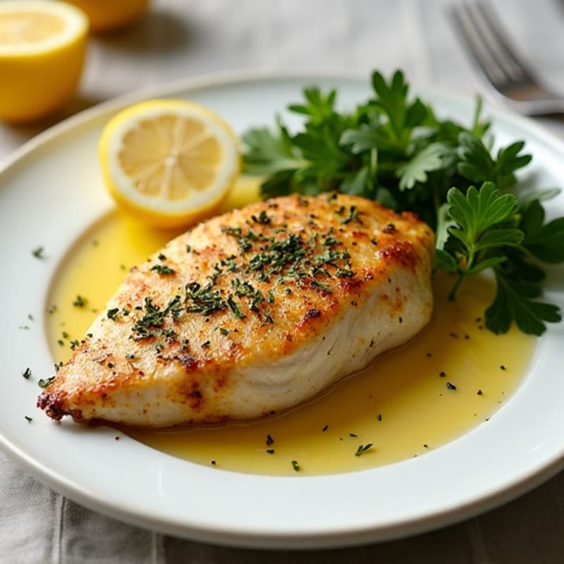 Herb-Crusted Pan Seared Chicken with Lemon Garlic Sauce