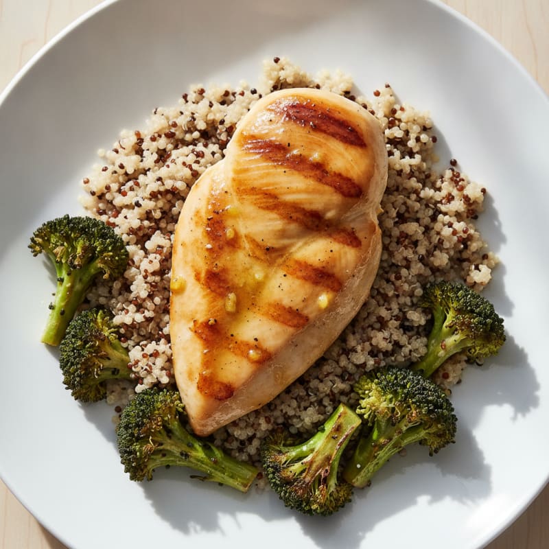 Grilled Chicken Breast with Quinoa and Roasted Broccoli