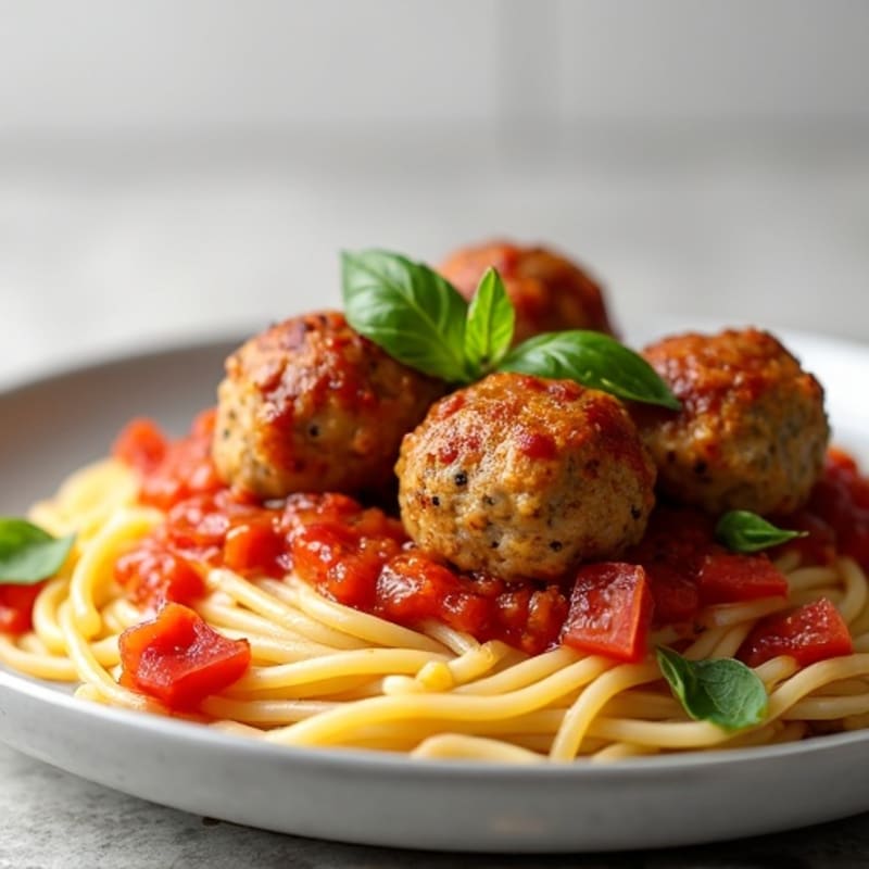 Herb-Garlic Turkey Meatballs with Whole Grain Spaghetti
