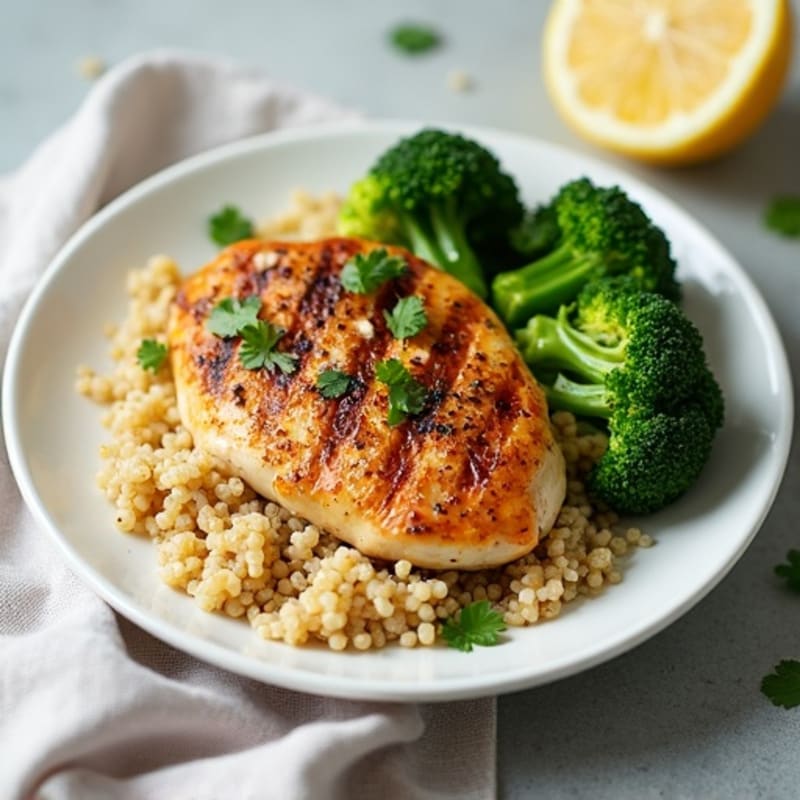 Grilled Chicken Breast with Quinoa and Roasted Broccoli