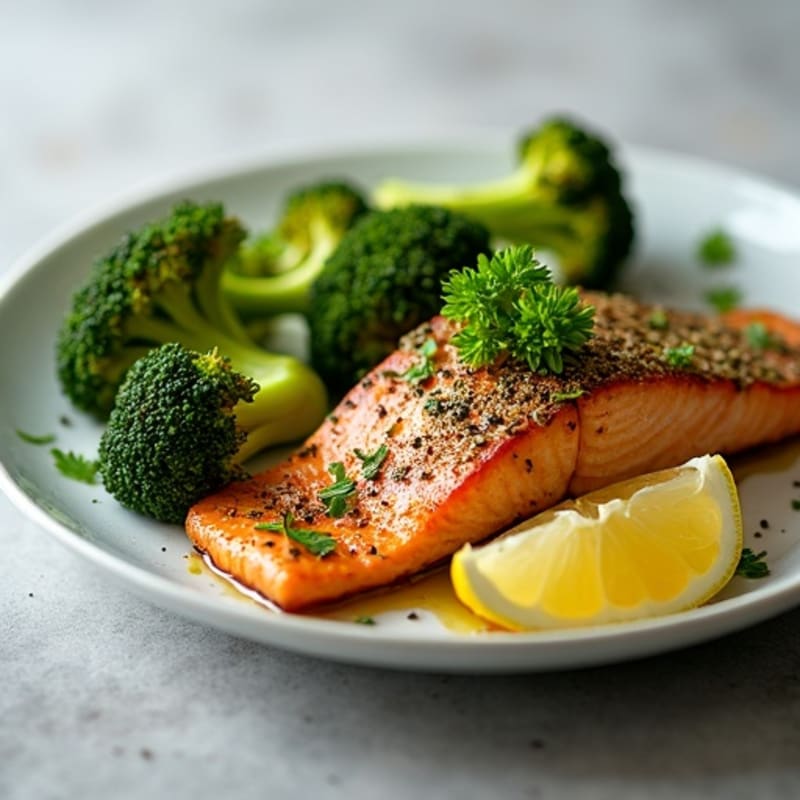 Herb-Crusted Pan Seared Salmon with Roasted Broccoli