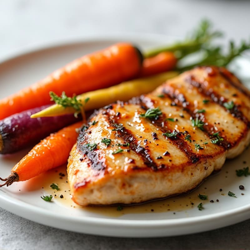 Honey-Maple Roasted Rainbow Carrots with Grilled Chicken
