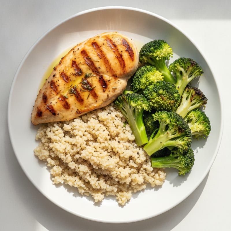 Grilled Chicken Breast with Quinoa and Steamed Broccoli